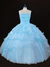 Luxurious Sleeveless Organza Floor Length Lace Up Quinceanera Gowns in Aqua Blue with Ruffles