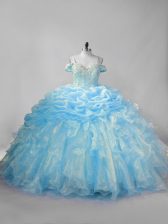  Sleeveless Brush Train Lace Up Beading and Ruffles and Pick Ups Quinceanera Gowns