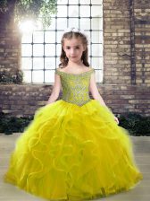 Hot Sale Off The Shoulder Sleeveless Lace Up Little Girls Pageant Dress Wholesale Olive Green Tulle