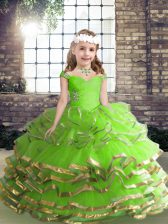  Straps Lace Up Beading and Ruching Pageant Gowns For Girls Sleeveless
