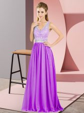  Asymmetrical Purple Evening Dress V-neck Sleeveless Backless