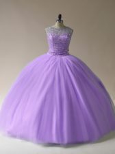  Lavender Scoop Neckline Beading Sweet 16 Quinceanera Dress Sleeveless Lace Up