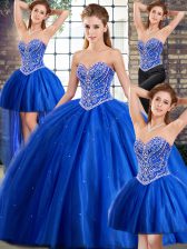  Sleeveless Brush Train Beading Lace Up Quince Ball Gowns
