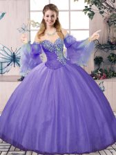 Inexpensive Tulle Sweetheart Sleeveless Lace Up Beading 15th Birthday Dress in Lavender