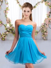 Low Price Aqua Blue Sweetheart Neckline Ruching Damas Dress Sleeveless Lace Up