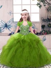 Discount Floor Length Ball Gowns Sleeveless Olive Green Little Girls Pageant Dress Wholesale Lace Up