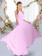  Lilac Sleeveless Floor Length Ruching Lace Up Court Dresses for Sweet 16