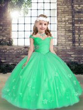  Tulle Sleeveless Floor Length Pageant Gowns For Girls and Beading and Hand Made Flower