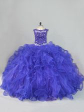 Spectacular Scoop Sleeveless Organza Quinceanera Dresses Beading and Ruffles Lace Up