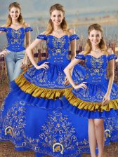 Custom Fit Lace Up Quinceanera Gown Blue for Sweet 16 and Quinceanera with Embroidery