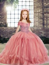  Watermelon Red Lace Up Little Girl Pageant Gowns Beading Sleeveless Floor Length