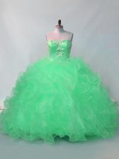 Glorious Green Ball Gowns Organza Sweetheart Sleeveless Beading and Ruffles Floor Length Lace Up Vestidos de Quinceanera