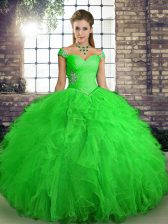 Customized Floor Length Green Vestidos de Quinceanera Tulle Sleeveless Beading and Ruffles