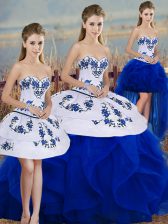  Royal Blue Sweetheart Lace Up Embroidery and Ruffles and Bowknot Quinceanera Dress Sleeveless