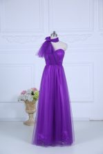 Modern Eggplant Purple Tulle Zipper Halter Top Sleeveless Floor Length Court Dresses for Sweet 16 Ruching