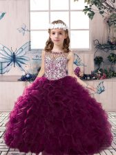 Fantastic Dark Purple Sleeveless Organza Lace Up Kids Pageant Dress for Party and Sweet 16 and Wedding Party