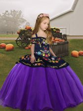  Eggplant Purple Sleeveless Organza Zipper Little Girls Pageant Dress Wholesale for Party and Wedding Party