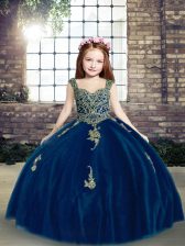 Attractive Sleeveless Lace Up Floor Length Appliques Pageant Gowns For Girls