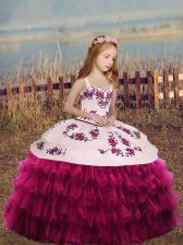 Cute Floor Length Ball Gowns Sleeveless Fuchsia Custom Made Pageant Dress Lace Up