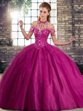Vintage Tulle Sleeveless Quinceanera Dress Brush Train and Beading