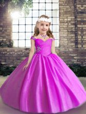 Excellent Tulle Sleeveless Floor Length Kids Pageant Dress and Beading