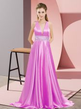  Backless Dress for Prom Lilac for Prom and Party with Beading Brush Train