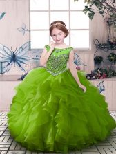  Organza Scoop Sleeveless Zipper Beading Little Girls Pageant Dress Wholesale in Green