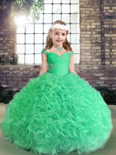Modern Sleeveless Lace Up Floor Length Beading Little Girls Pageant Dress