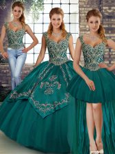Perfect Tulle Sleeveless Floor Length Vestidos de Quinceanera and Beading and Embroidery