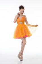 Excellent Straps Sleeveless Zipper Dress for Prom Orange Tulle