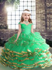 Adorable Apple Green Straps Neckline Beading and Ruffles Pageant Gowns For Girls Sleeveless Lace Up