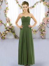 Luxurious Dark Green Sleeveless Ruching Floor Length Dama Dress for Quinceanera