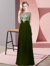  Olive Green Empire Scoop Sleeveless Chiffon Floor Length Backless Beading Prom Dress