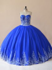 Glorious Royal Blue Lace Up Quinceanera Dresses Embroidery Sleeveless Floor Length