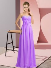 Popular Lavender Chiffon Lace Up Sweetheart Sleeveless Floor Length Prom Dress Beading