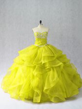 Fashion Floor Length Yellow Green Ball Gown Prom Dress Sweetheart Sleeveless Lace Up