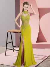  Sleeveless Lace and Appliques Backless Dress for Prom
