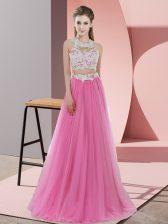  Rose Pink Two Pieces Lace Dama Dress Zipper Tulle Sleeveless Floor Length