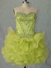 Colorful Yellow Green Sleeveless Organza Lace Up Prom Dresses for Prom and Party