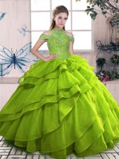 Enchanting Sleeveless Beading and Ruffled Layers Lace Up Vestidos de Quinceanera