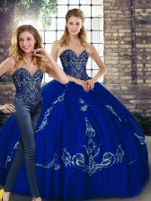 Charming Floor Length Royal Blue Sweet 16 Dress Tulle Sleeveless Beading and Embroidery