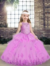  Scoop Sleeveless Pageant Dress Wholesale Floor Length Lace and Appliques Lilac Tulle