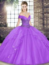 Graceful Lavender Off The Shoulder Lace Up Beading and Ruffles Quinceanera Gowns Sleeveless