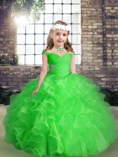  Lace Up Pageant Gowns For Girls Beading and Ruffles Sleeveless Floor Length