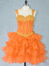 Sophisticated Orange Straps Neckline Beading and Ruffled Layers Evening Dress Sleeveless Lace Up