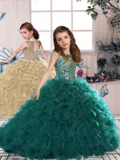 Cheap Turquoise Girls Pageant Dresses Party and Wedding Party with Beading and Ruffles Scoop Sleeveless Lace Up
