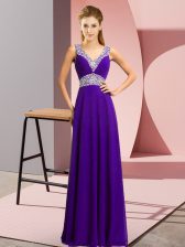 Trendy Purple V-neck Neckline Beading Evening Dress Sleeveless Lace Up