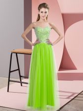 Luxurious Yellow Green Tulle Lace Up Prom Gown Sleeveless Floor Length Beading