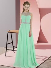  Sleeveless Chiffon Floor Length Zipper Prom Party Dress in Apple Green with Beading