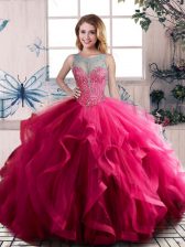 Wonderful Fuchsia Quinceanera Dresses Sweet 16 and Quinceanera with Beading and Ruffles Scoop Sleeveless Lace Up